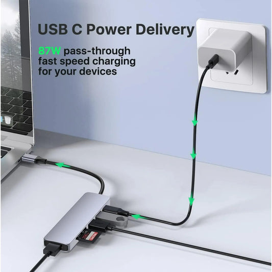 Entronix 6-in-1 USB-C Hub Adapter - HDMI, USB, SD, and PD Converter for MacBook and Laptops - Entronix