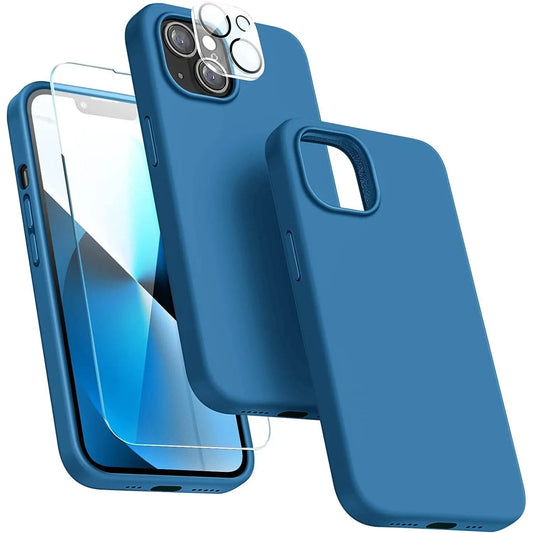 Entronix Apple iPhone 14 Plus 3-in-1 Bundle - Liquid Silicone Case, 1 Clear Screen Protector & 1 Camera Lens Protector, - Entro Retail