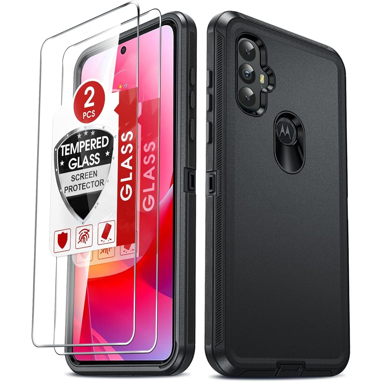 Entronix 3-in-1 Bundle for Motorola G Power 2022, Heavy Duty Case & 2 Clear Tempered Glass Screen Protectors - Entro Retail
