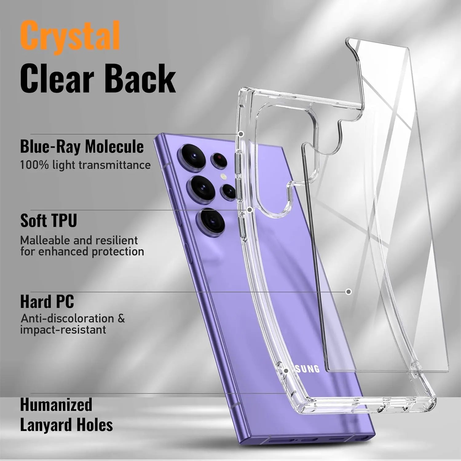 Entronix Clear Case for Samsung Galaxy S24 Ultra, Crystal Clear Transparent Bumper Cover - Entro Retail