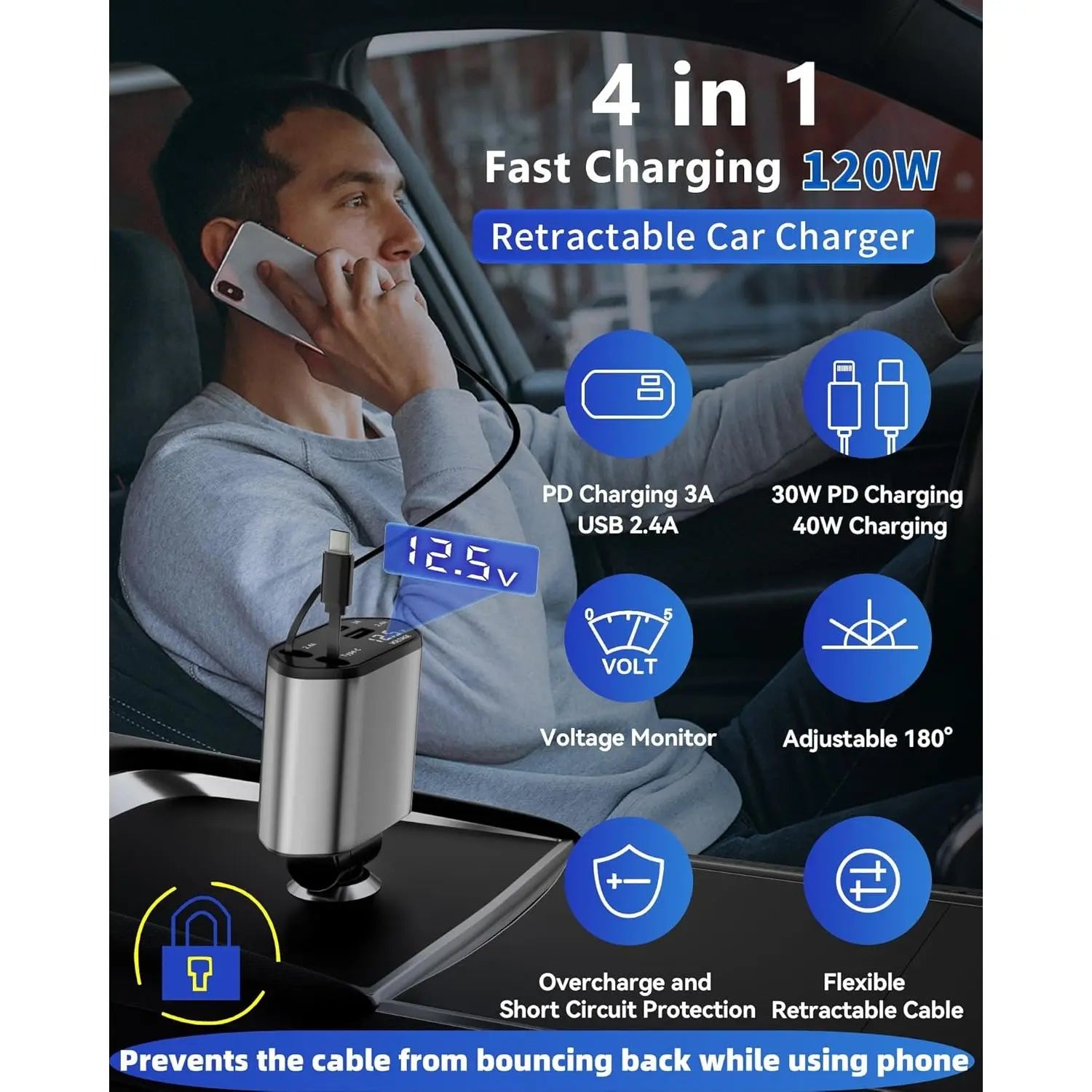 Entronix 4-in-1 Car Charger Adapter – Dual USB-C & USB-A Multi-Port Fast Charging Hub - Entronix