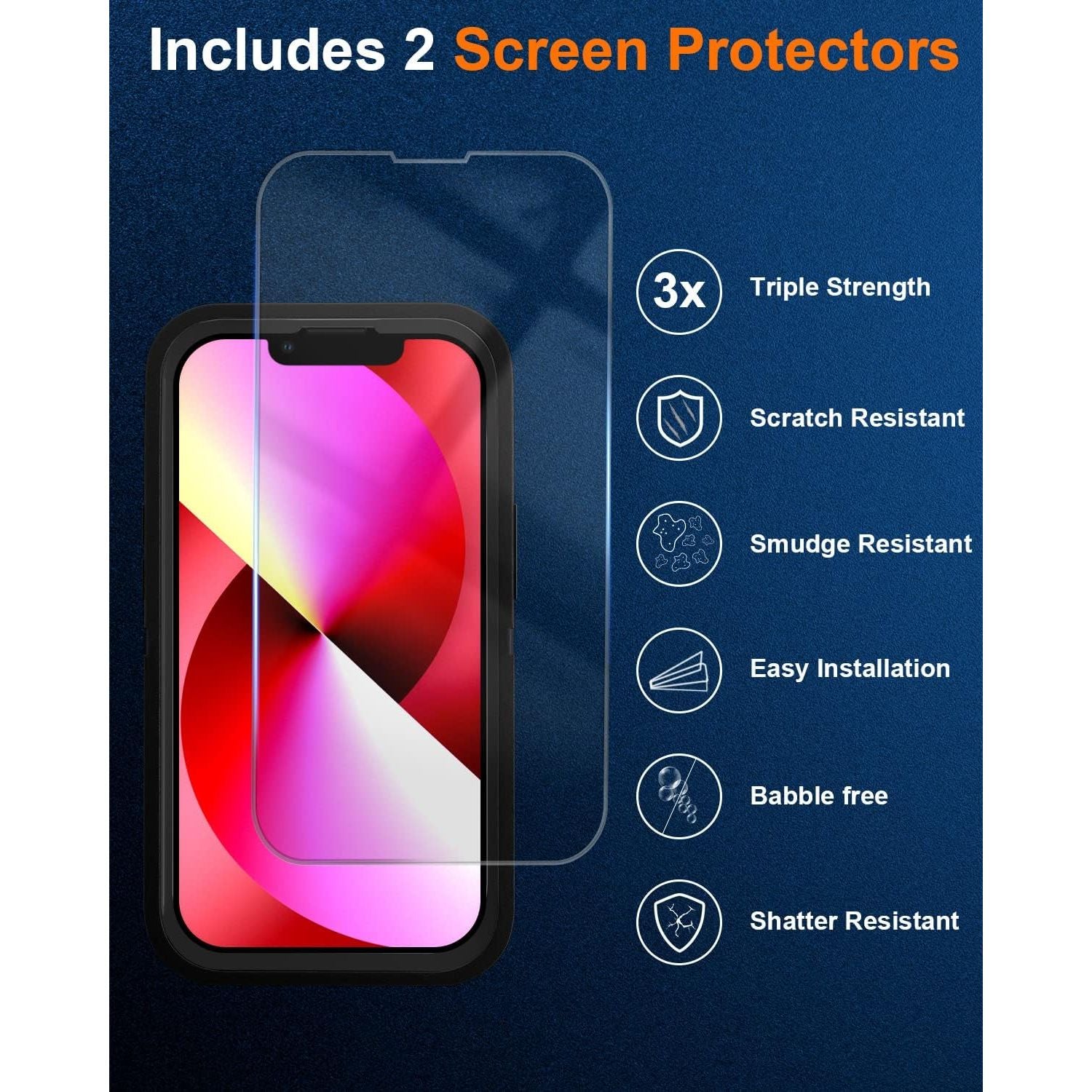 Entronix 3-in-1 Bundle for Apple iPhone 13 Mini, Heavy Duty Case & 2 Clear Tempered Glass Screen Protectors - Entro Retail