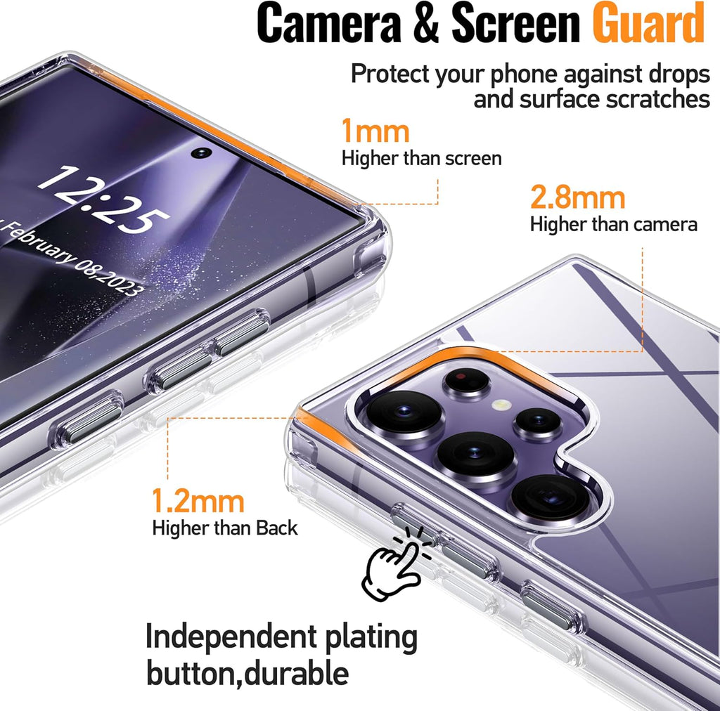 Entronix Clear Case for Samsung Galaxy S24 Ultra, Crystal Clear Transparent Bumper Cover - Entro Retail