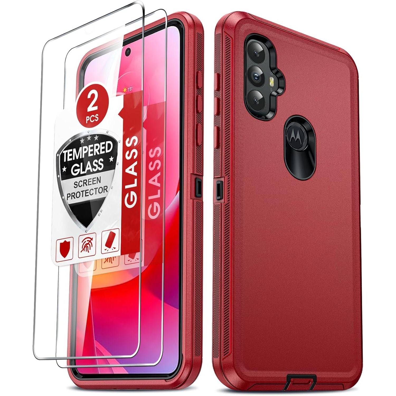 Entronix 3-in-1 Bundle for Motorola G Power 2022, Heavy Duty Case & 2 Clear Tempered Glass Screen Protectors - Entro Retail