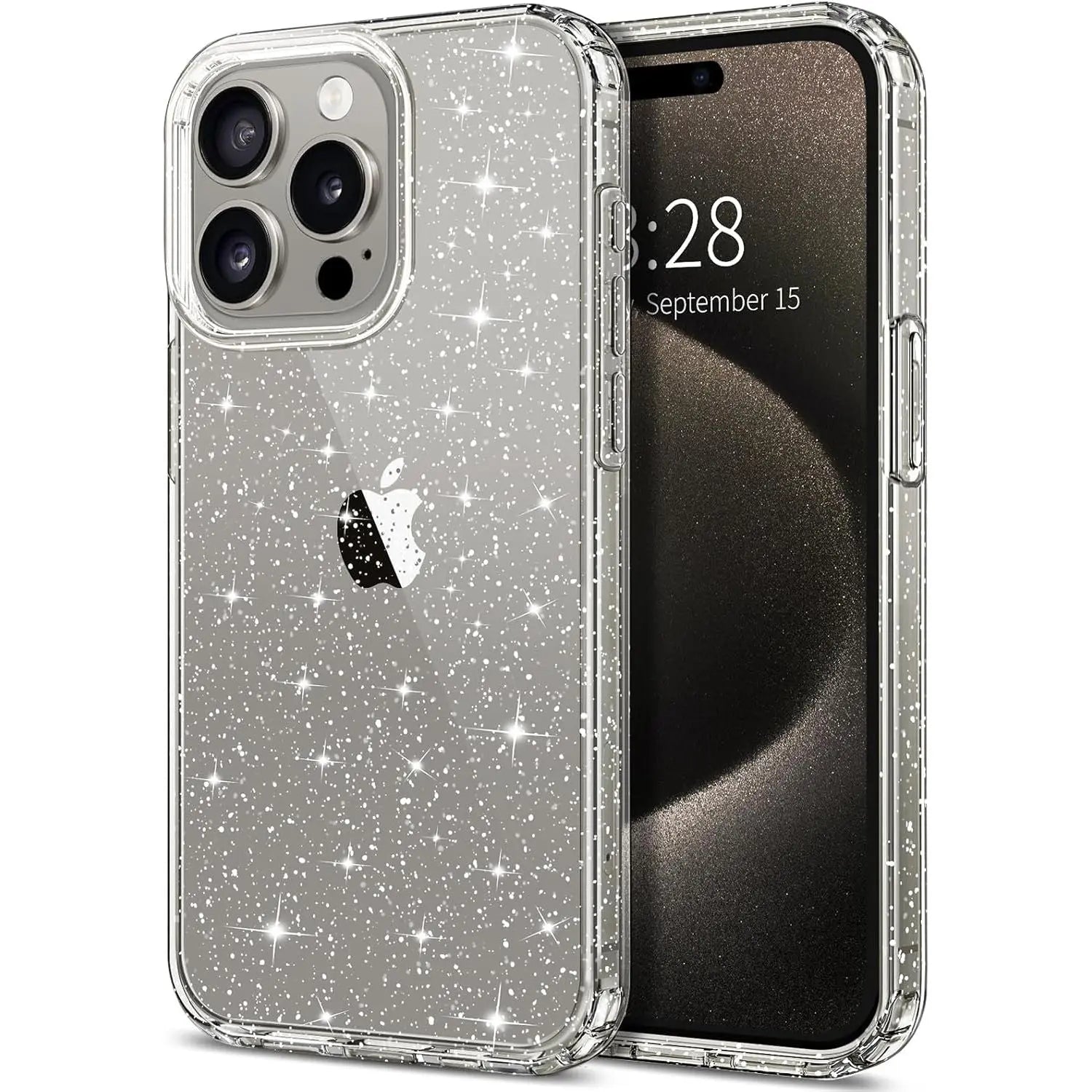 Entronix Glitter Clear Case for Apple iPhone 15 Pro, Crystal Clear Sparkly Bumper Cover - Entro Retail
