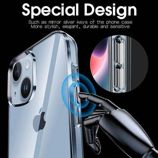Entronix Heavy Duty Clear Case for Apple iPhone 15, Crystal Clear Transparent Bumper Cover - Entro Retail