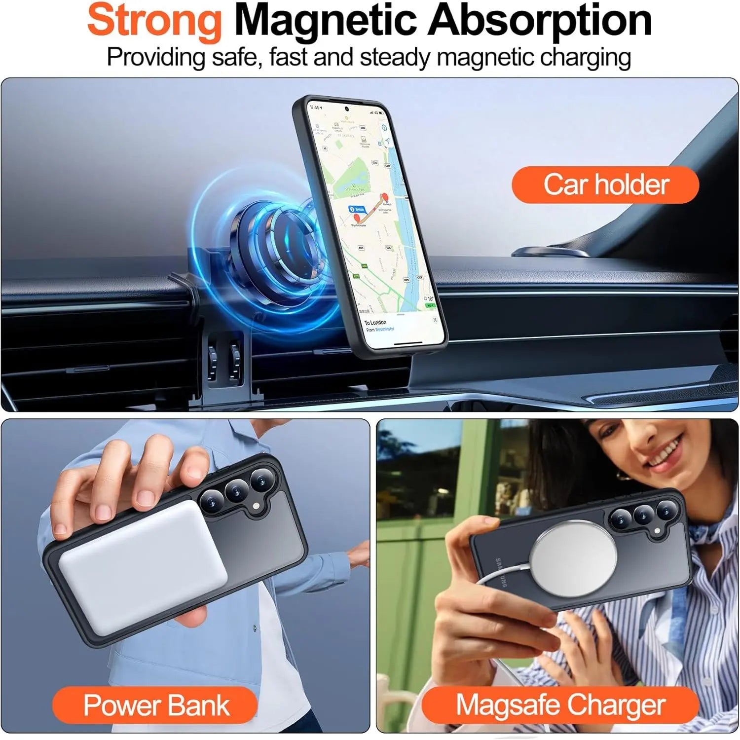 Entronix Bundle Compatible with Galaxy S24 Plus - [Magnetic] Translucent Matte Case & 2 Clear Screen Protectors - Entronix