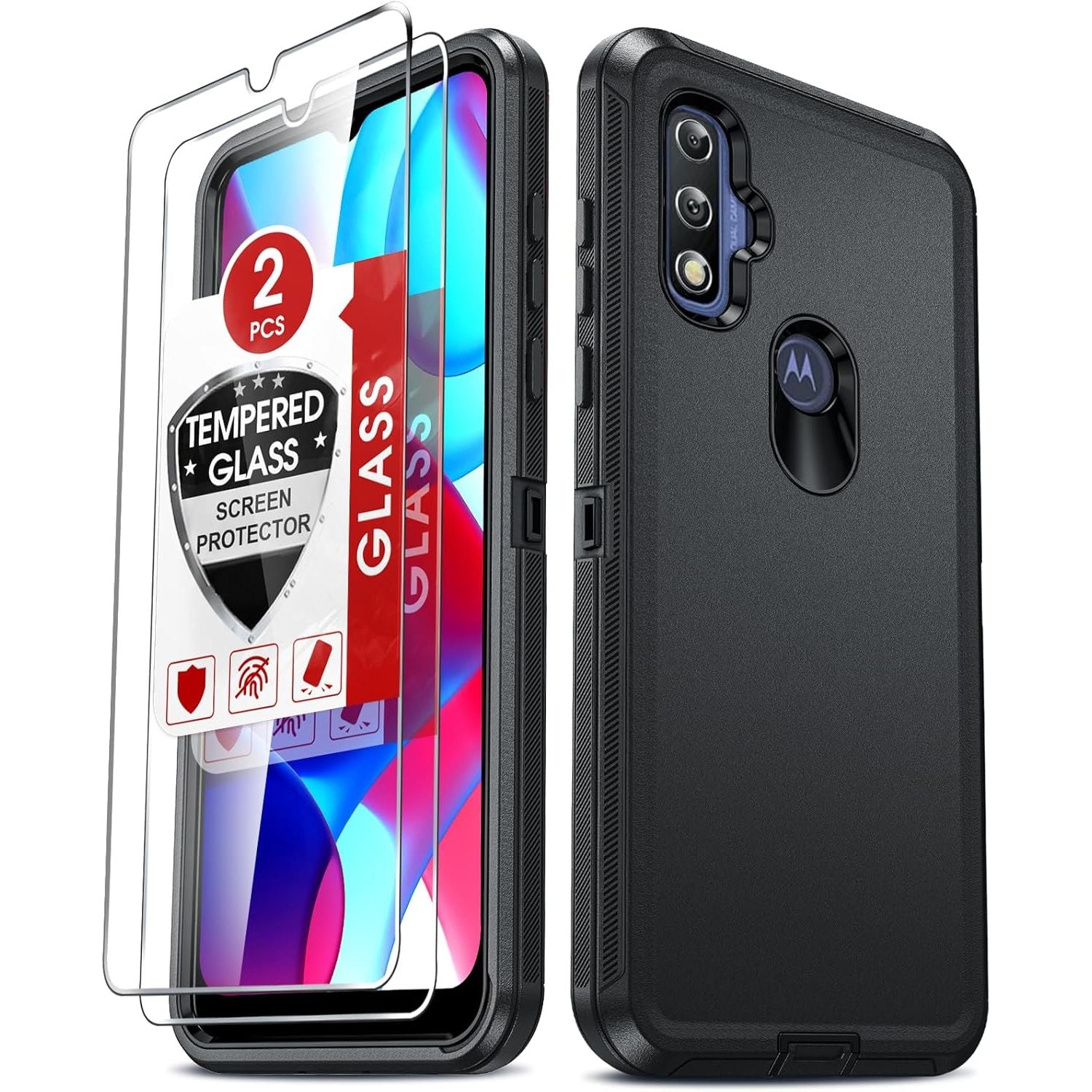 Entronix 3-in-1 Bundle for Motorola G Pure, Heavy Duty Case & 2 Clear Tempered Glass Screen Protectors - Entro Retail