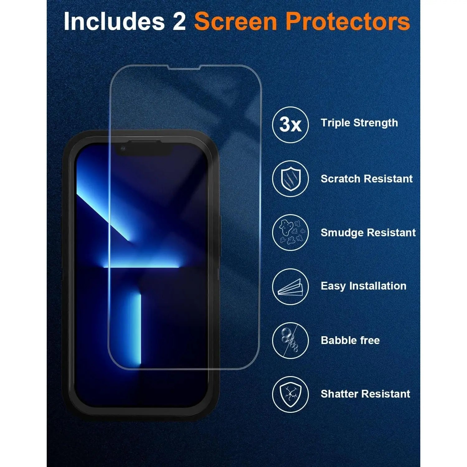 Entronix 3-in-1 Bundle for Apple iPhone 13 Pro Max, Heavy Duty Case & 2 Clear Tempered Glass Screen Protectors - Entro Retail