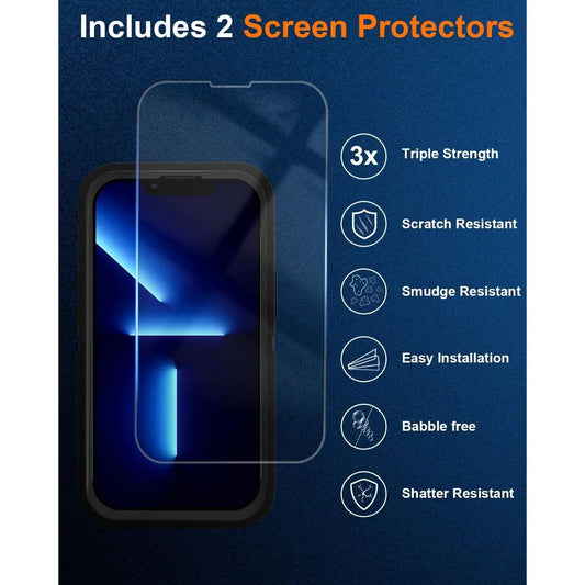 Entronix 3-in-1 Bundle for Apple iPhone 13 Pro Max, Heavy Duty Case & 2 Clear Tempered Glass Screen Protectors - Entro Retail