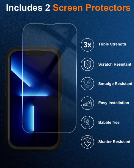 Entronix 3-in-1 Bundle for Apple iPhone 12 Pro Max, Heavy Duty Case & 2 Clear Tempered Glass Screen Protectors - Entro Retail