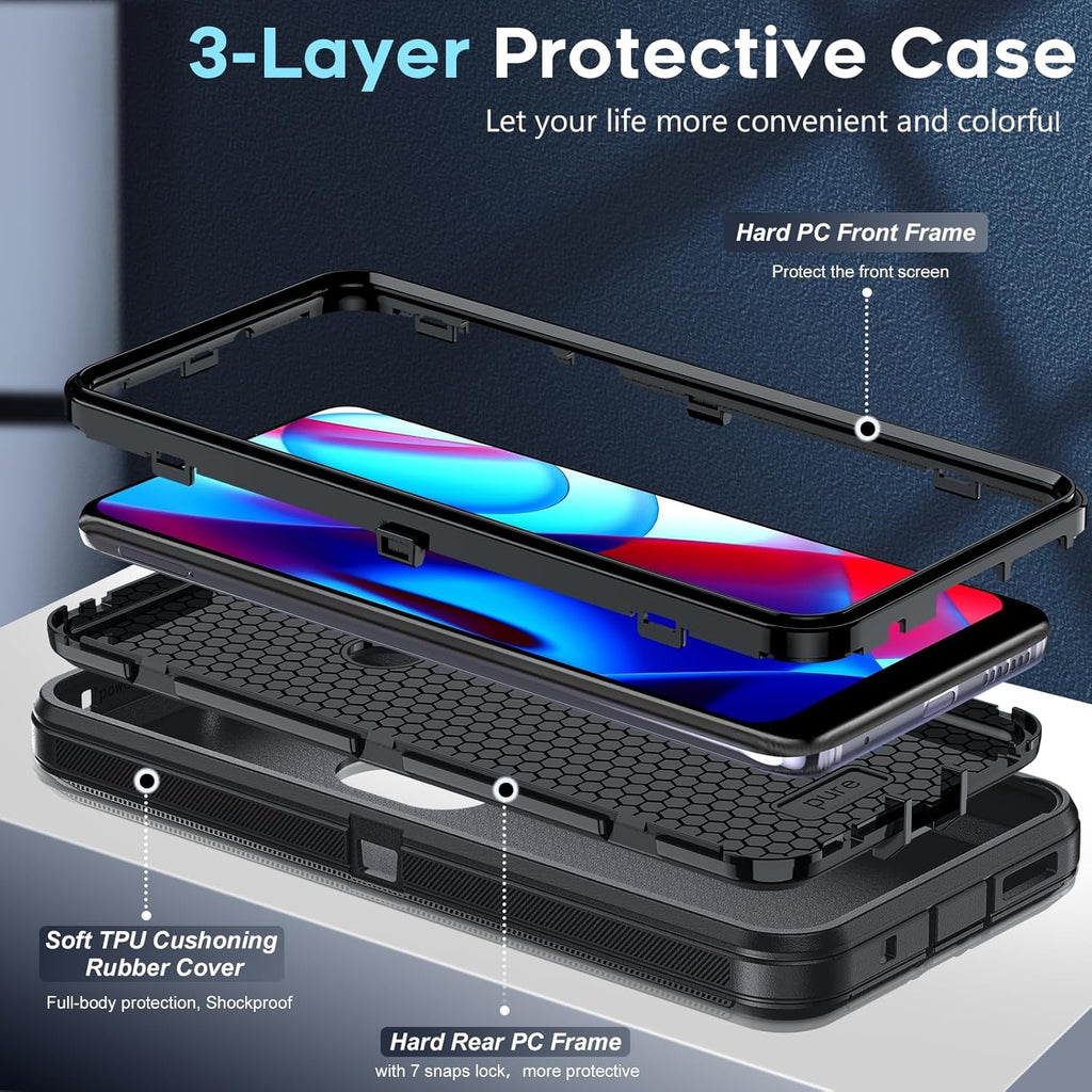 Entronix 3-in-1 Bundle for Motorola G Pure, Heavy Duty Case & 2 Clear Tempered Glass Screen Protectors - Entro Retail