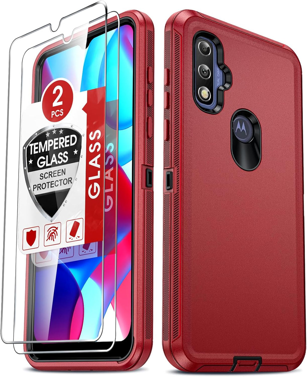 Entronix 3-in-1 Bundle for Motorola G Pure, Heavy Duty Case & 2 Clear Tempered Glass Screen Protectors - Entro Retail