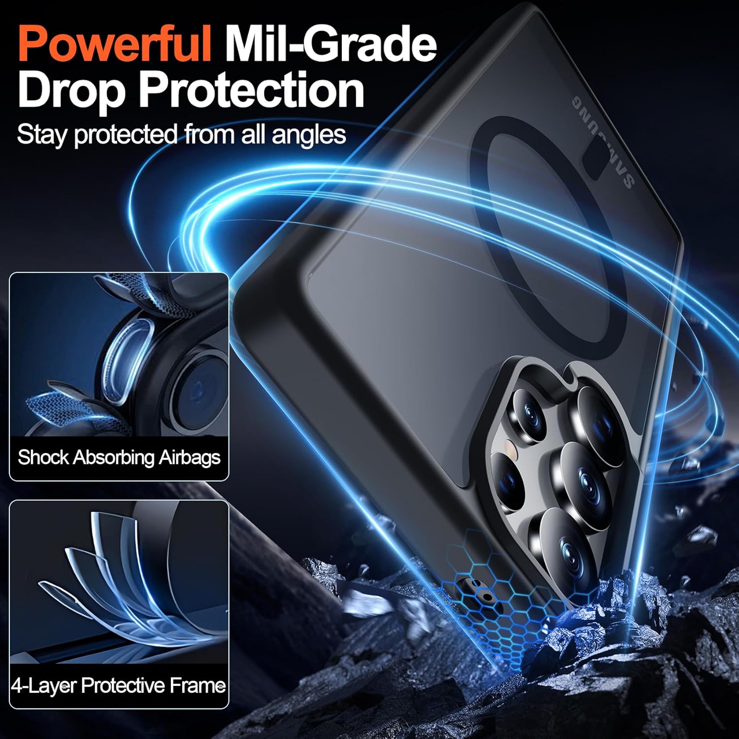 Entronix Bundle Compatible with Galaxy S24 Ultra - [Magnetic] Translucent Matte Case & 2 Clear Screen Protectors