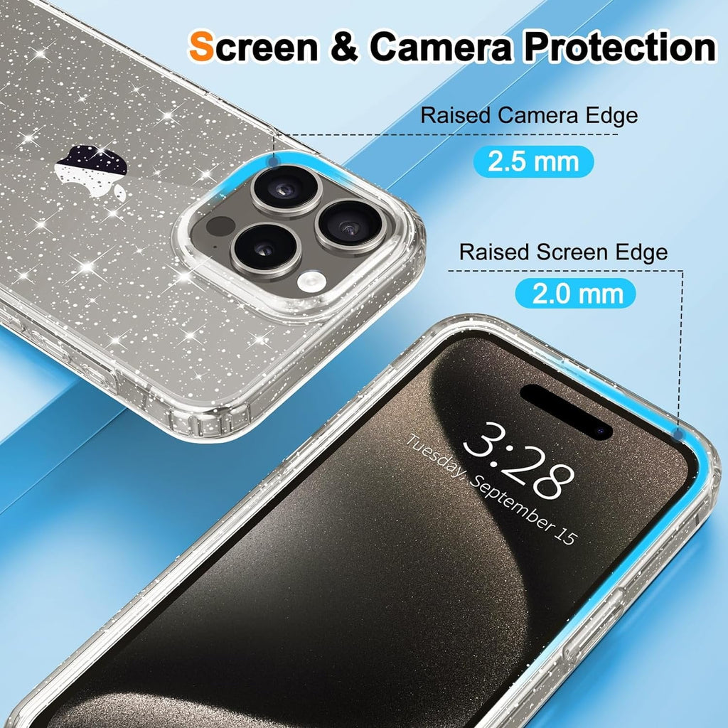 Entronix Case Compatible with iPhone 16 Pro Max - [Hard Back] Glitter Clear