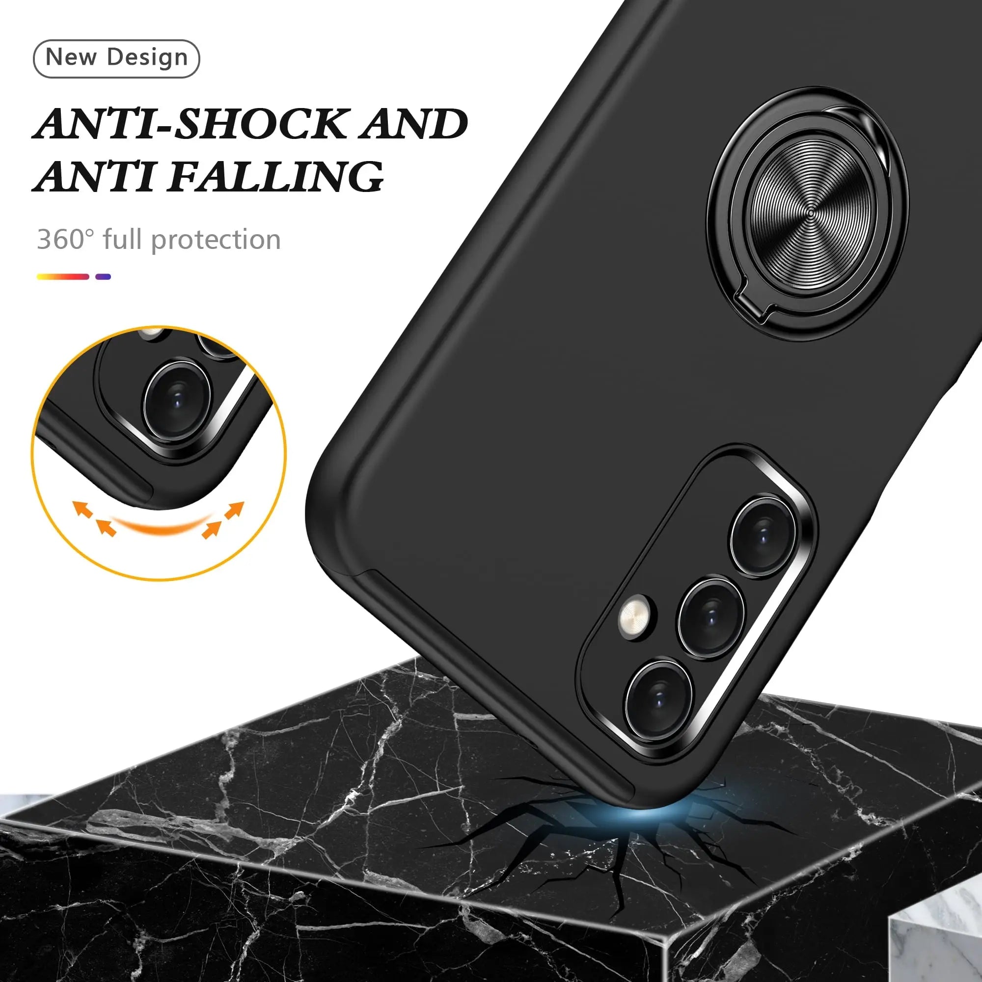Entronix Bundle Compatible with Galaxy A16 - 360º Circular Ring Gripstand Case & 2 Clear Screen Protectors - Entronix