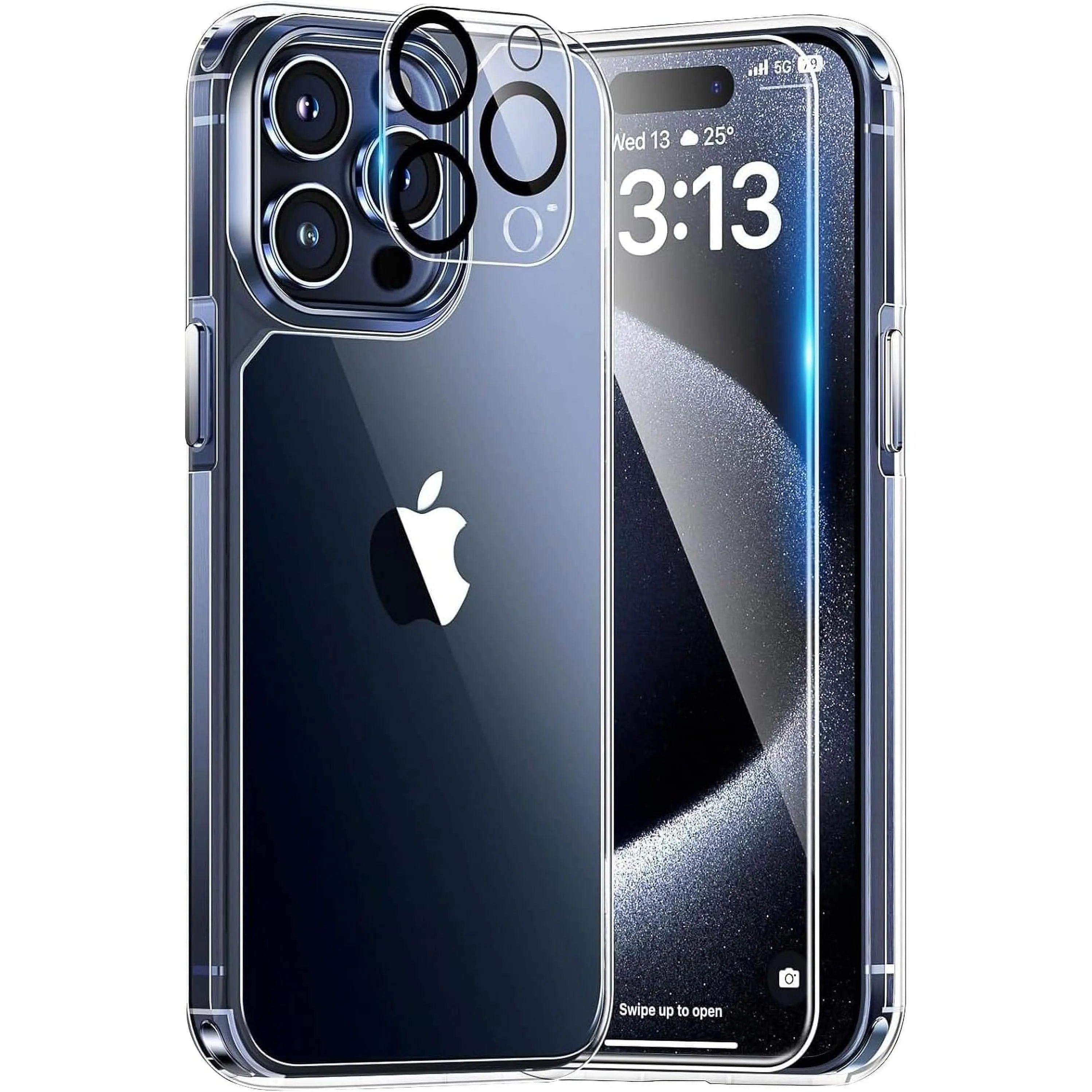 Entronix Case Heavy Duty Transparent Case Designed for Apple iPhone 15 Pro with 1 Screen Protector and Camera Lens, Shockproof Dropproof Slim Case - Entro Retail