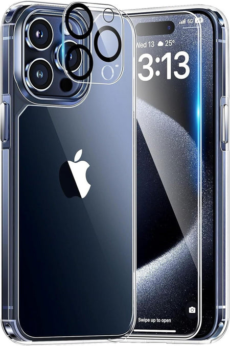Entronix Case Heavy Duty Transparent Case Designed for Apple iPhone 15 Pro with 1 Screen Protector and Camera Lens, Shockproof Dropproof Slim Case - Entro Retail