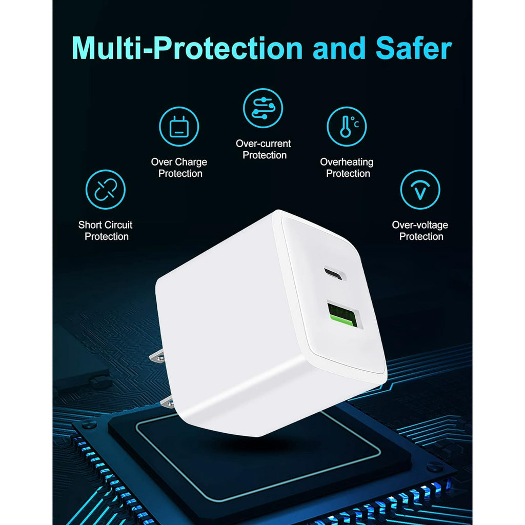 Entronix 20W Dual USB Wall Charger with USB-C - 2-Pack for iPhone, Android, and Tablets