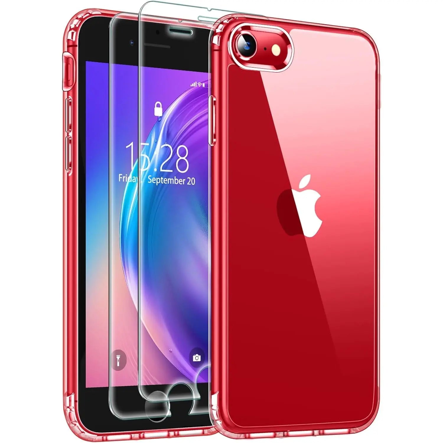Entronix Case Heavy Duty Clear Case for Apple iPhone 8, 7, SE, Transparent with 2 Tempered Glass Screen Protector, Shockproof Dropproof Slim Case - Entro Retail