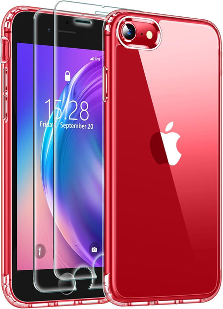 Entronix Case Heavy Duty Clear Case for Apple iPhone 8, 7, SE, Transparent with 2 Tempered Glass Screen Protector, Shockproof Dropproof Slim Case - Entro Retail