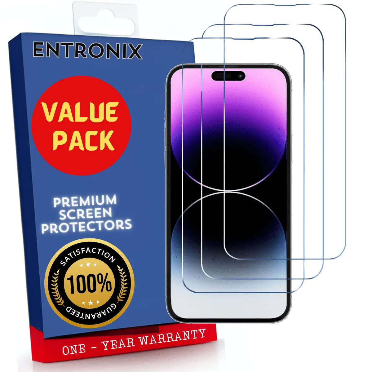 Entronix Case Screen Protector Designed for Apple iPhone 14 Pro Clear 9H Hardness,Bubble Free with Easy Install, Glass 3 PACK - Entro Retail