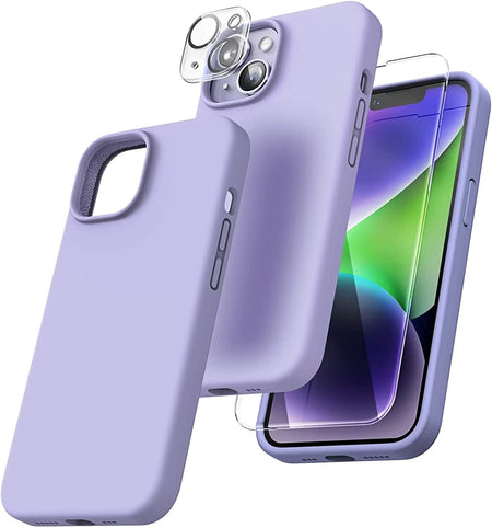 Entronix Silicone Case Designed for Apple iPhone 14 Liquid Silicone Case, 3 in 1 Bundle Case with Clear Tempered Glass and Camera Lens Shockproof Case - Entro Retail