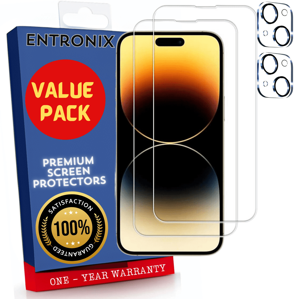 Entronix Case Screen Protector Bundle with Camera Cover Designed for Apple iPhone 15 Clear Built Anti Scratch, Bubble Free Easy Install,2 PACK - Entro Retail