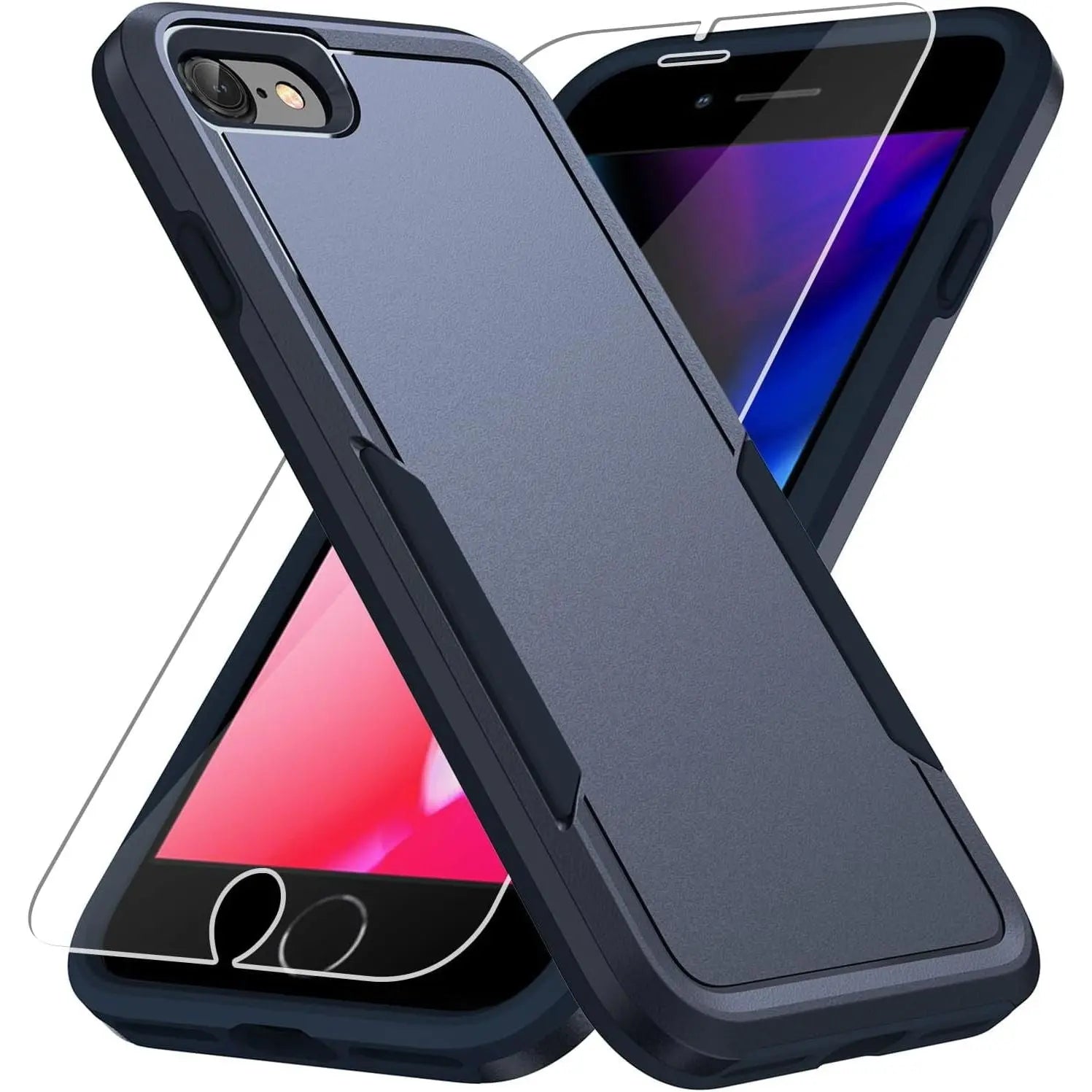 Entronix Heavy Duty Case Designed for Apple iPhone SE,8,7 with 1Pc Tempered Glass Screen Protector, Shockproof Dropproof Anti-Scratch Cover - Entro Retail