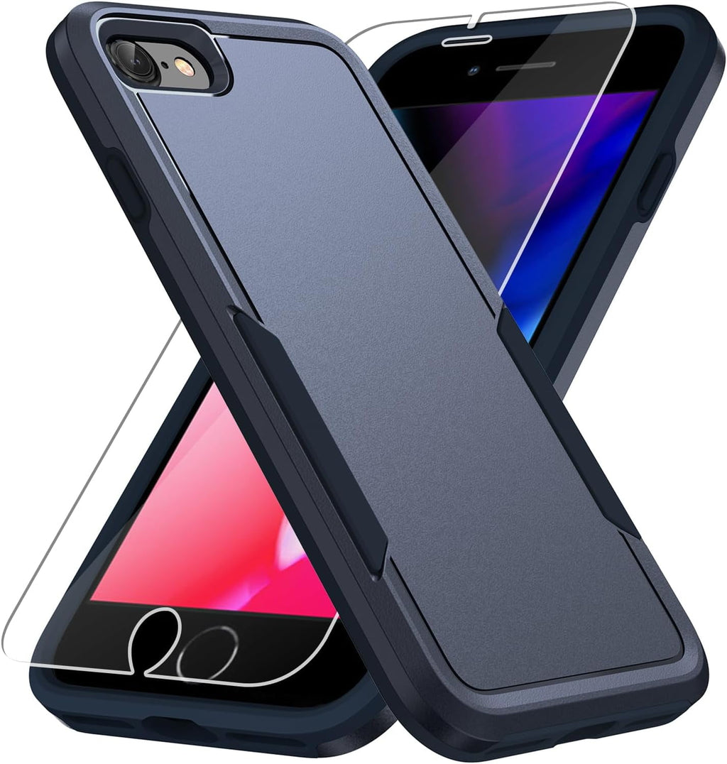 Entronix Heavy Duty Case Designed for Apple iPhone SE,8,7 with 1Pc Tempered Glass Screen Protector, Shockproof Dropproof Anti-Scratch Cover - Entro Retail