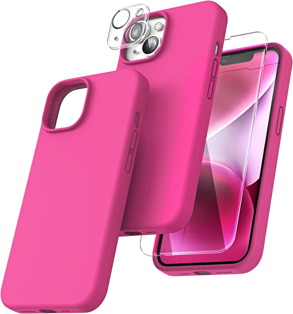 Entronix Apple iPhone 14 Plus 3-in-1 Bundle - Liquid Silicone Case, 1 Clear Screen Protector & 1 Camera Lens Protector, - Entro Retail