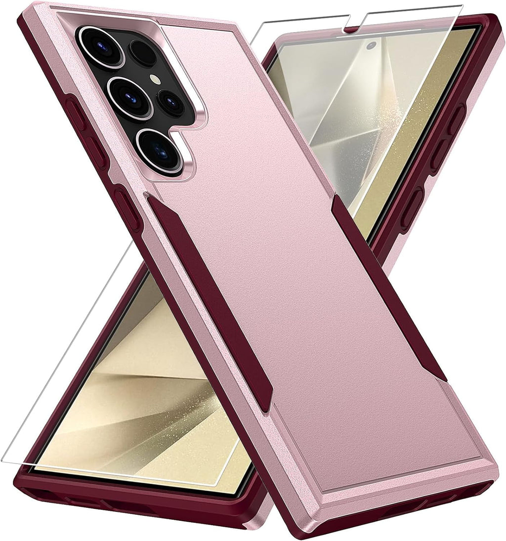Entronix Heavy Duty Case Designed for Samsung Galaxy S24 Ultra Case with 1Pc Tempered Glass Screen Protector, Shockproof Dropproof Anti-Scratch Case - Entro Retail