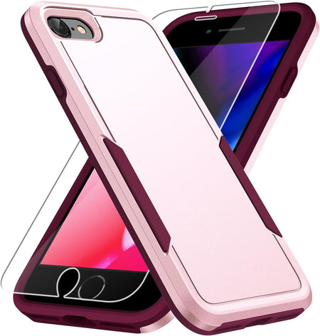 Entronix Heavy Duty Case Designed for Apple iPhone SE,8,7 with 1Pc Tempered Glass Screen Protector, Shockproof Dropproof Anti-Scratch Cover - Entro Retail