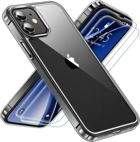 Entronix Case Heavy Duty Clear Case Designed for Apple iPhone 11 Transparent with 2 Tempered Glass Screen Protector, Shockproof Dropproof Slim Case - Entro Retail