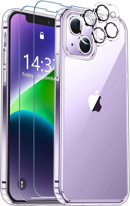 Entronix Case Heavy Duty Transparent Case Designed for Apple iPhone 13 Clear with 2 Screen Protector and Camera Lens, Shockproof Dropproof Slim Case - Entro Retail