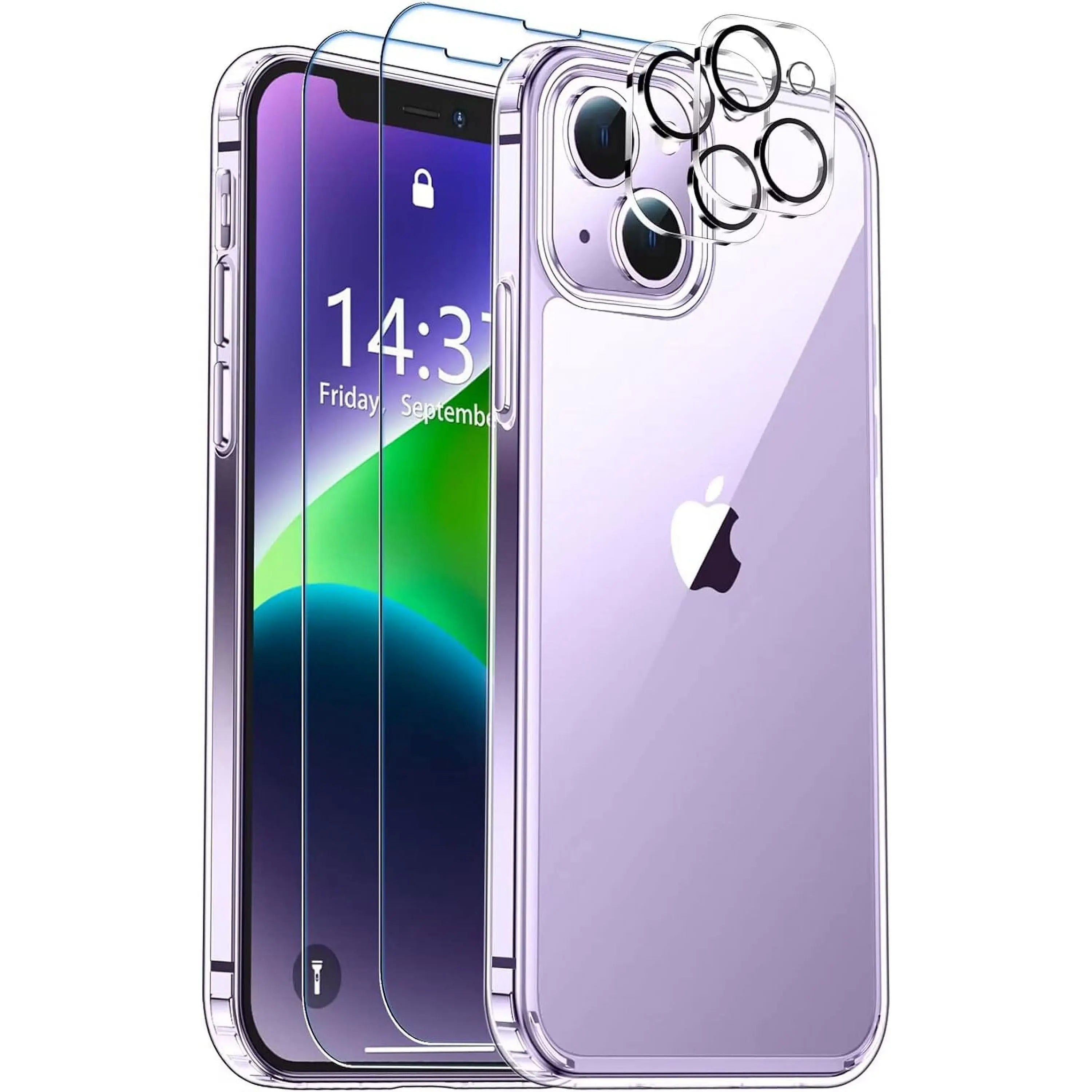 Entronix Case Heavy Duty Transparent Case Designed for Apple iPhone 14 Clear with 2 Screen Protector and Camera Lens, Shockproof Dropproof Slim Case - Entro Retail