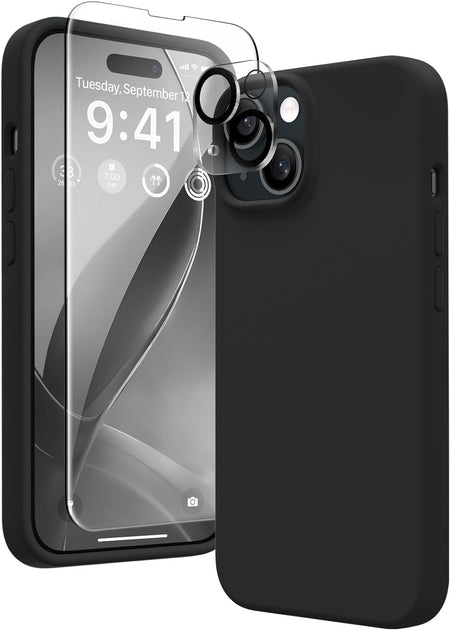 Entronix Silicone Case Designed for Apple iPhone 15 Liquid Silicone Case, 3 in 1 Bundle Case with Clear Tempered Glass and Camera Lens Shockproof Case - Entro Retail