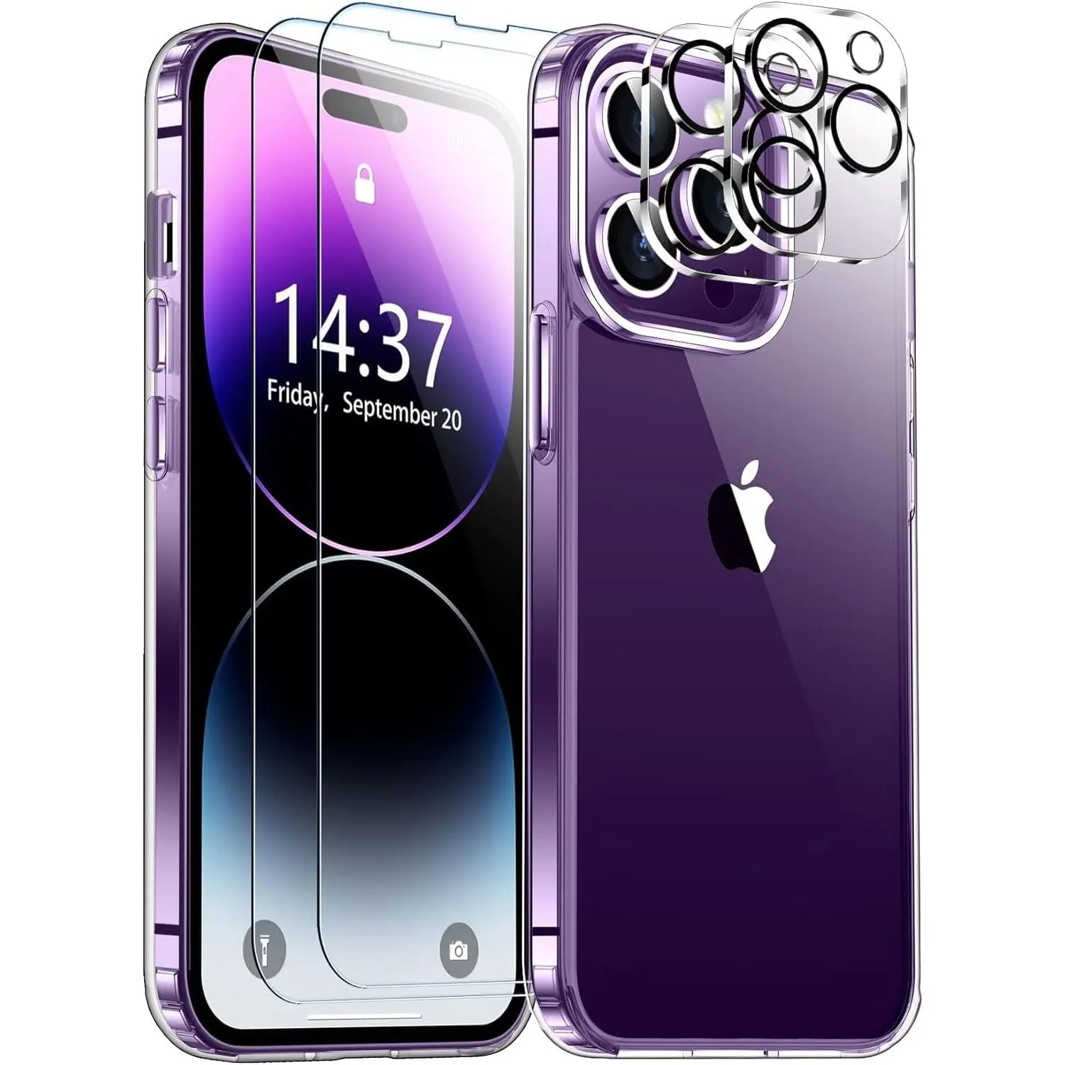 Entronix Case Heavy Duty Transparent Case for Apple iPhone 14 Pro Clear with 2 Screen Protector and Camera Lens, Shockproof Dropproof Slim Case - Entro Retail