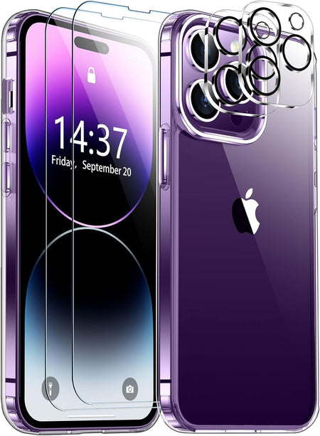 Entronix Case Heavy Duty Transparent Case for Apple iPhone 14 Pro Max Clear with 2 Screen Protector and Camera Lens, Shockproof Dropproof Slim Case - Entro Retail