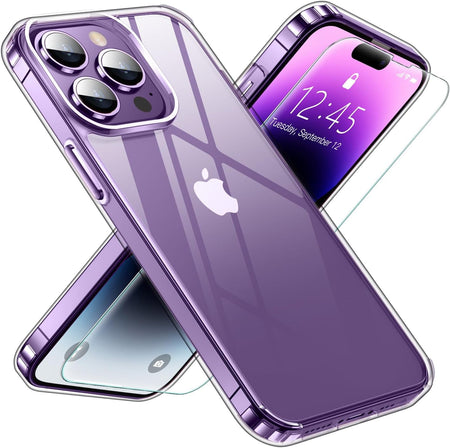 Entronix Case Heavy Duty Clear Case for Apple iPhone 14 Pro Max Transparent with 1 Tempered Glass Screen Protector, Shockproof Dropproof Slim Case - Entro Retail