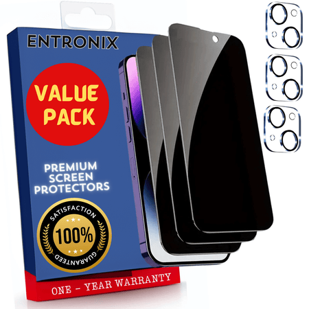 Entronix Case Screen Protector Bundle with Camera Cover Designed for Apple iPhone 15 Plus Privacy 9H Hardness,Bubble Free Easy Install, 3 PACK - Entro Retail