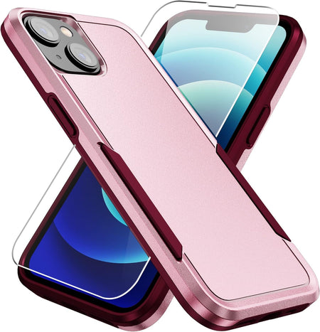 Entronix Heavy Duty Case Designed for Apple iPhone 13 with 1Pc Tempered Glass Screen Protector, Shockproof Dropproof Anti-Scratch Cover - Entro Retail