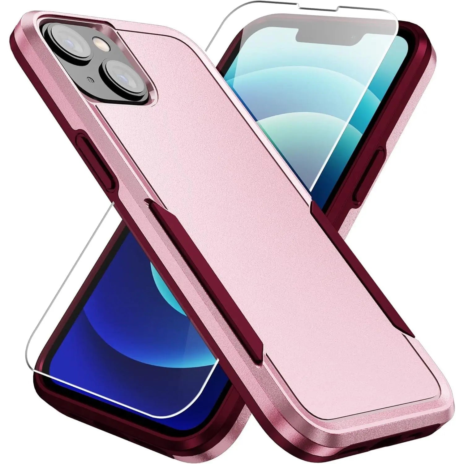 Entronix Heavy Duty Case Designed for Apple iPhone 15 with 1Pc Tempered Glass Screen Protector, Shockproof Dropproof Anti-Scratch Cover - Entro Retail