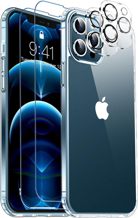 Entronix Case Heavy Duty Transparent Case for Apple iPhone 12 Pro Max Clear with 2 Screen Protector and Camera Lens, Shockproof Dropproof Slim Case - Entro Retail