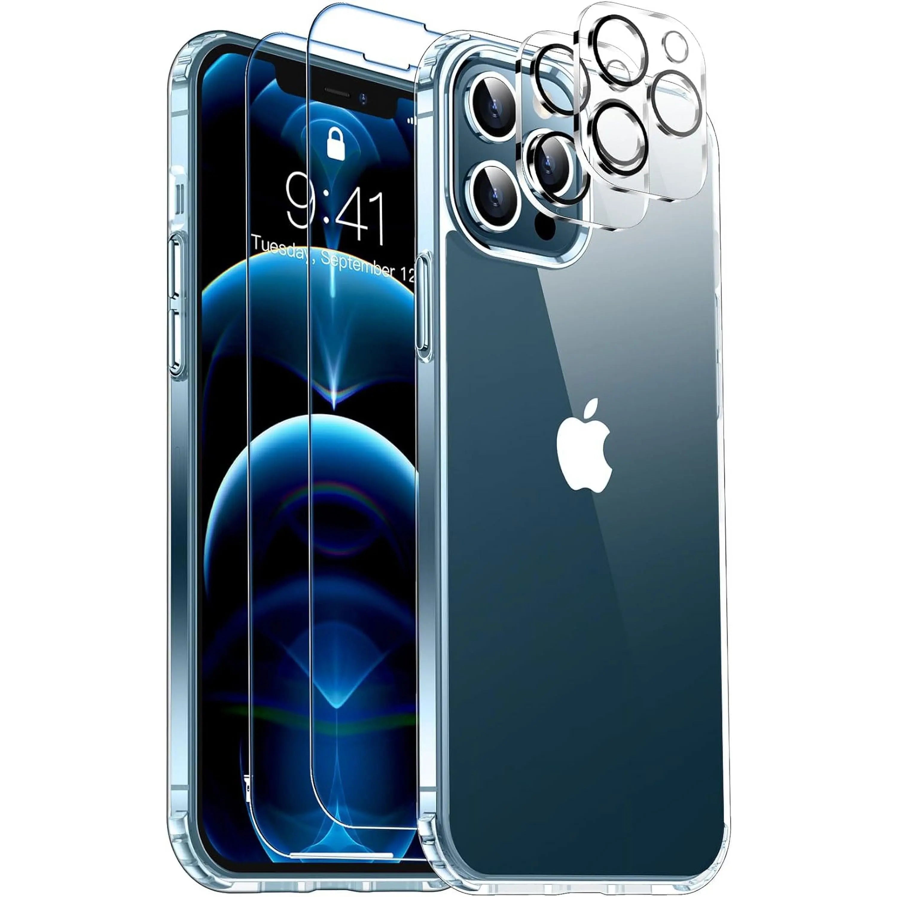 Entronix Case Heavy Duty Transparent Case for Apple iPhone 12 Pro Clear with 2 Screen Protector and Camera Lens, Shockproof Dropproof Slim Case - Entro Retail