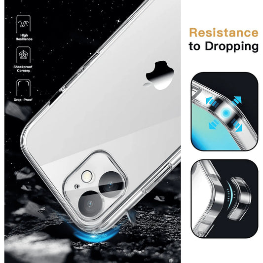 Entronix Bundle Compatible with iPhone 12 - [Hard Back] Clear Case, 2 Clear Screen Protector & 2 Camera Lens Protectors - Entronix