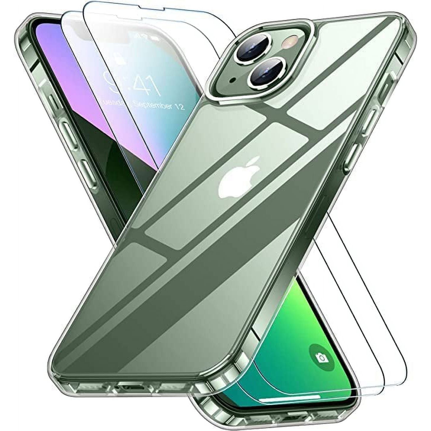 Entronix Case Heavy Duty Clear Case Designed for Apple iPhone 14 Transparent with 2 Tempered Glass Screen Protector, Shockproof Dropproof Slim Case - Entro Retail