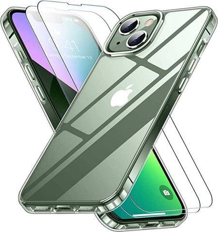 Entronix Case Heavy Duty Clear Case for Apple iPhone 14 Plus Transparent with 2 Tempered Glass Screen Protector, Shockproof Dropproof Slim Case - Entro Retail