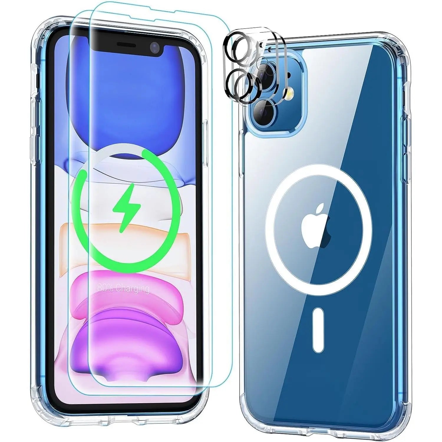 Entronix Case Magnetic Crystal Clear Case Designed for Apple iPhone 12 with 2 Tempered and Camera Lens, Shockproof Transparent - Entro Retail