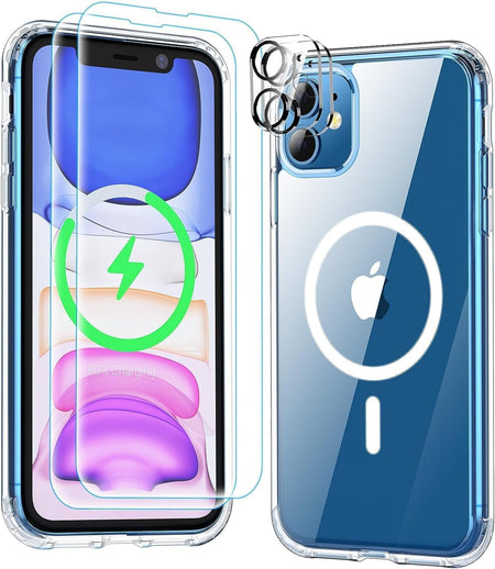 Entronix Case Magnetic Crystal Clear Case Designed for Apple iPhone 12 with 2 Tempered and Camera Lens, Shockproof Transparent - Entro Retail